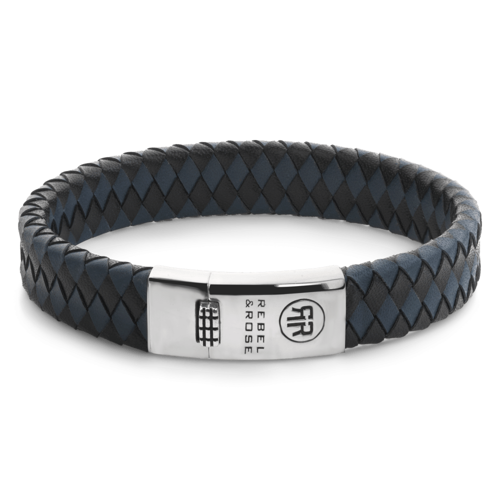Rebel & & Rose - Armband -  Braided Flat 925 Black&Blue RR-L0177-S - PansiteNederland.nl