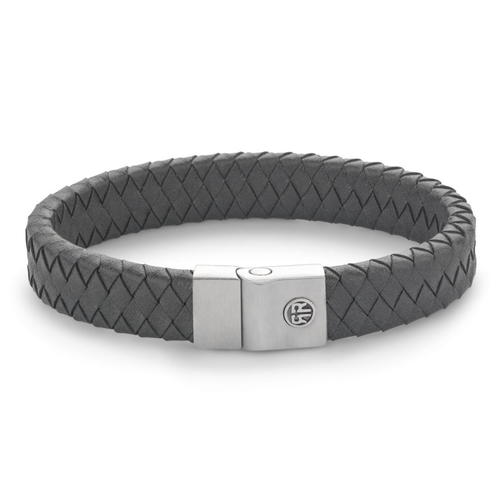 Rebel & Rose Full Metal Leather 12mm Armband RR-M0046-S – Grijs