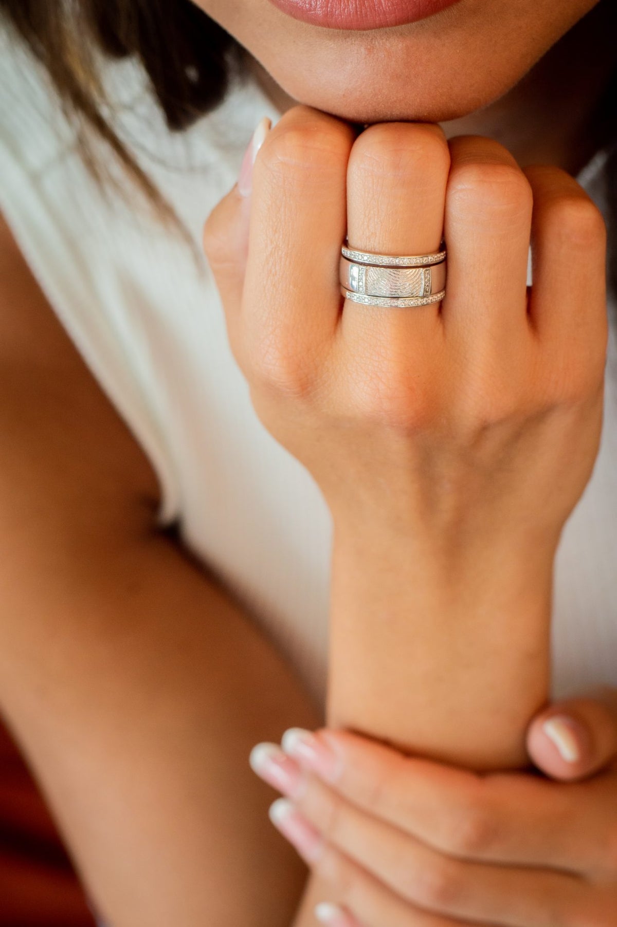 See You Brede band met zirkonia en vingerafdruk in zilver – RWS-004 – afbeelding 2