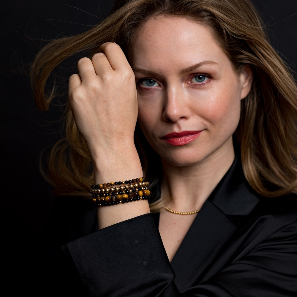 Rebel & Rose More Balls Than Most 4mm Armband RR-40133-G – Bruin/zwart/goud-kleur