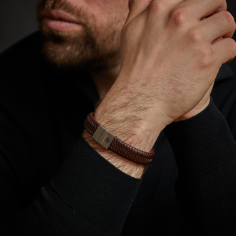 Rebel & Rose Full Metal Leather 15mm Armband RR-M0034-S – Geen Steen