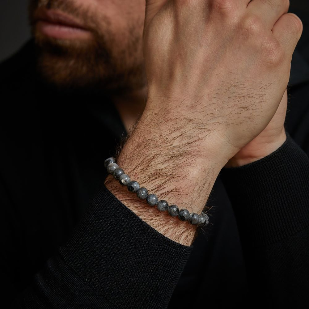 Rebel & Rose Stones Only 8mm Armband RR-80097-V – Grijs met zwarte aders