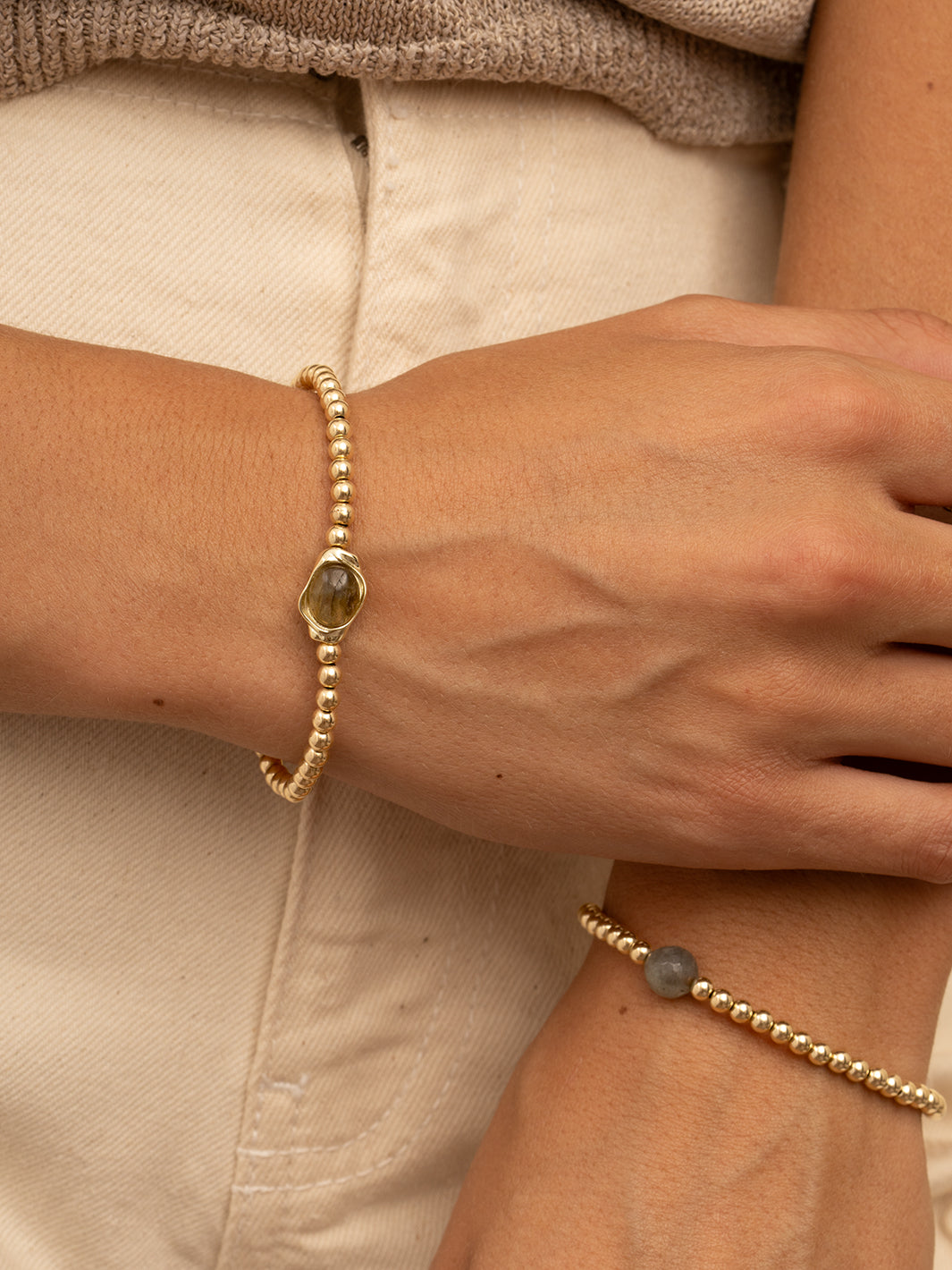 Sparkling Jewels Armband Flow Labradoriet SB-G-4MM-FLG18 Goudkleurig