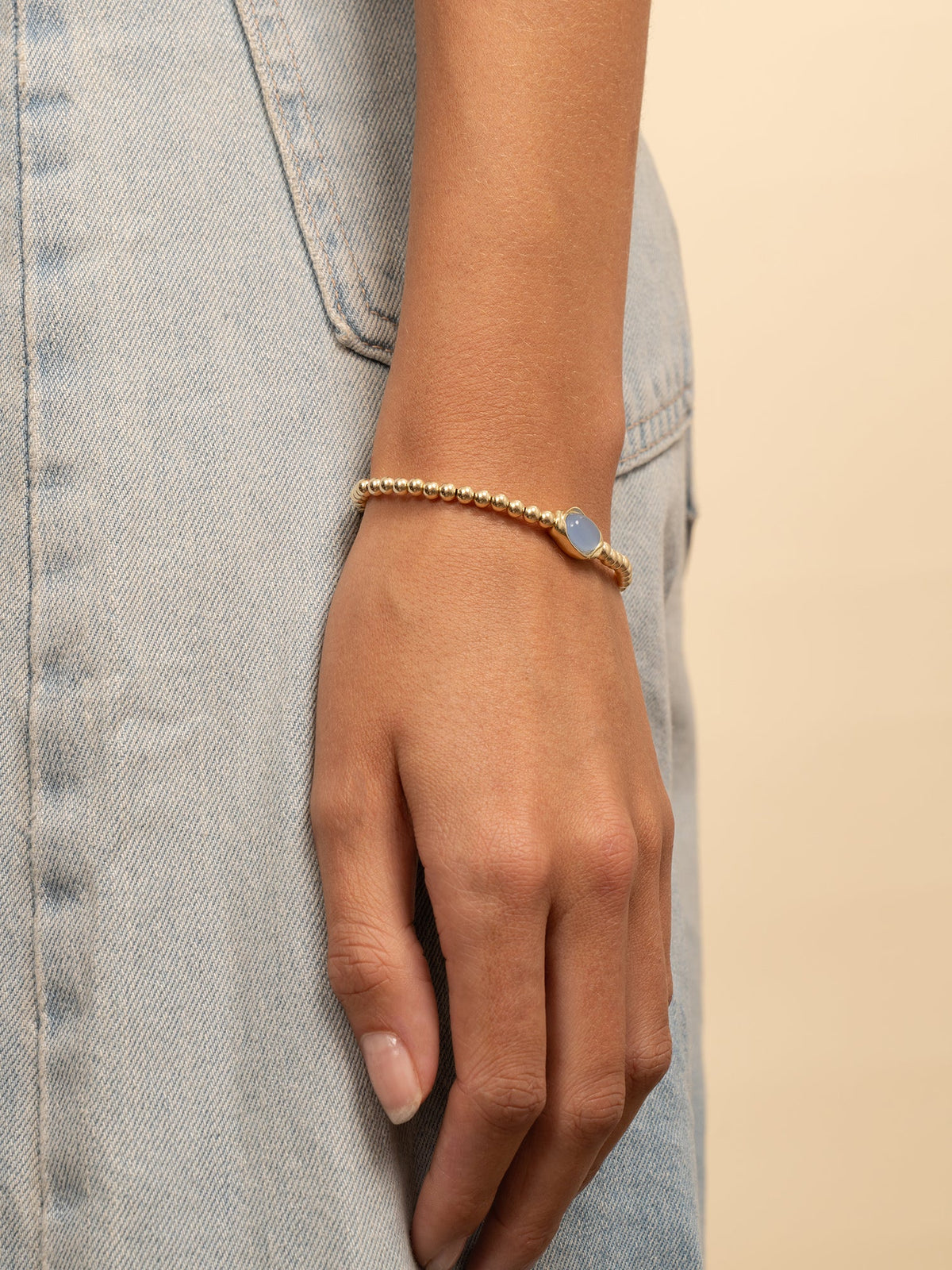 Sparkling Jewels Armband Jade SB-G-4MM-FLG68 Goudkleurig