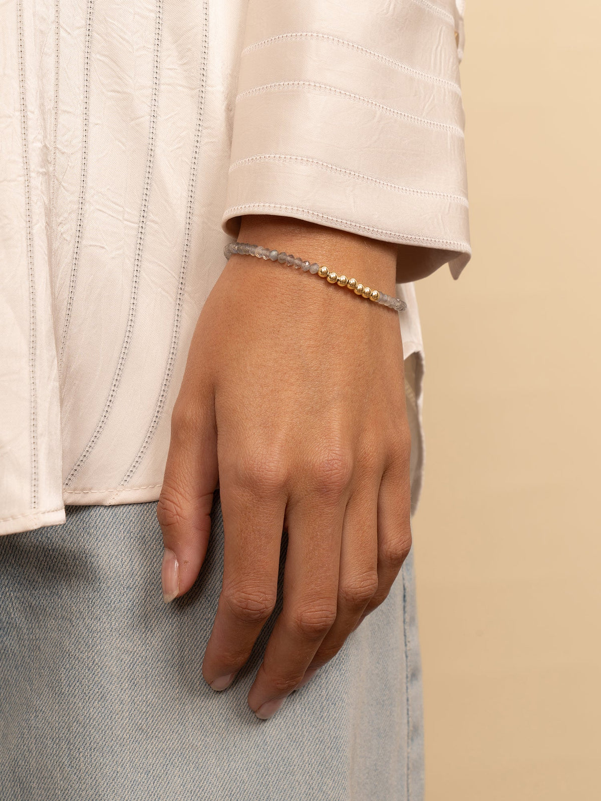 Sparkling Jewels Armband Labradoriet SB-G-4MM-RLI-G18 Goudkleurig