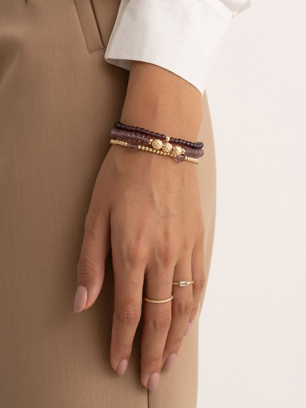 Sparkling Jewels Armband Aubergine kwarts Fuse beads 6mm SB-G-6MM-FUSE-G59 Goudkleurig