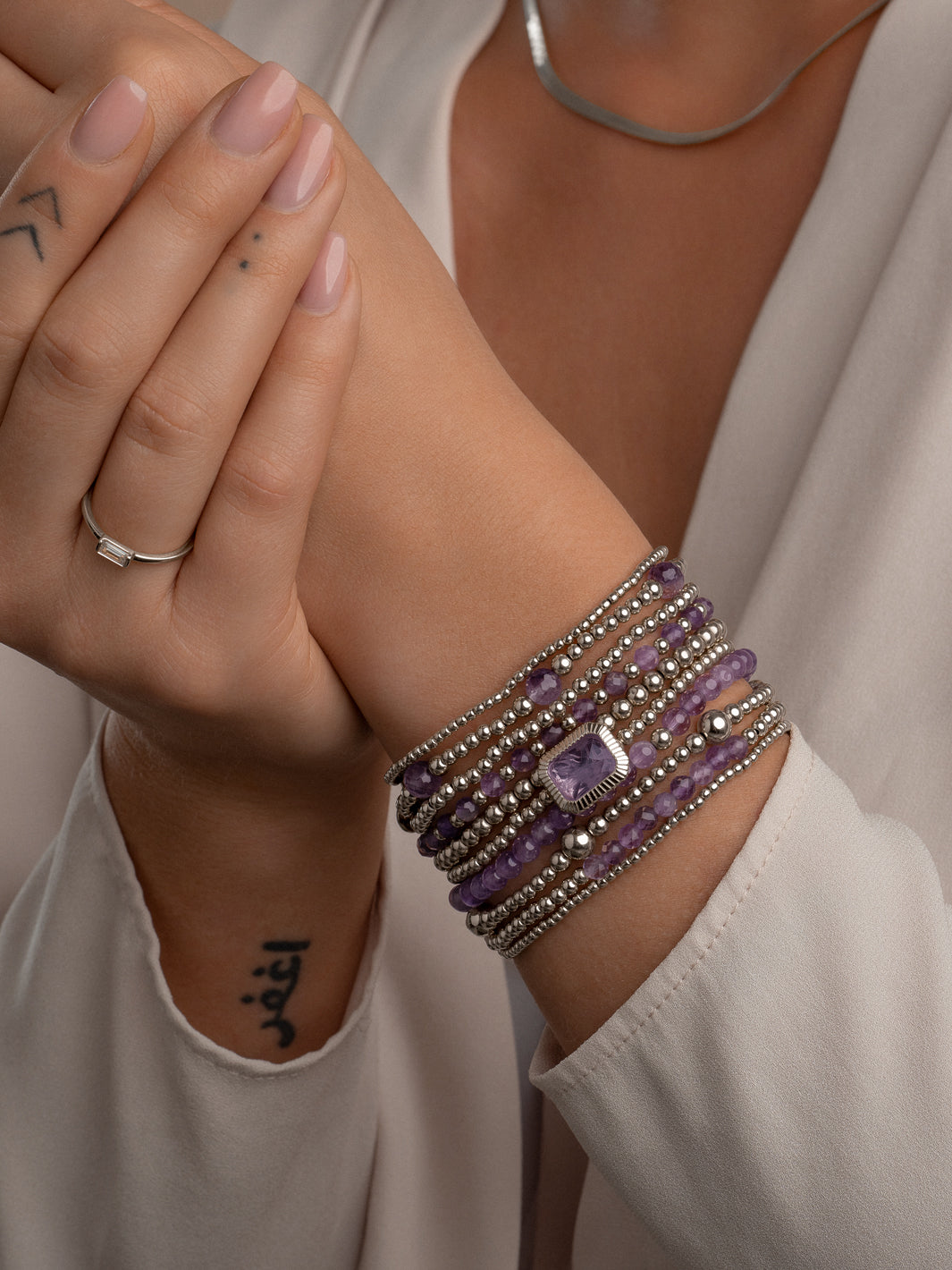 Sparkling Jewels Armband Amethist SB-GEM05-ADD-4MM Zilverkleurig