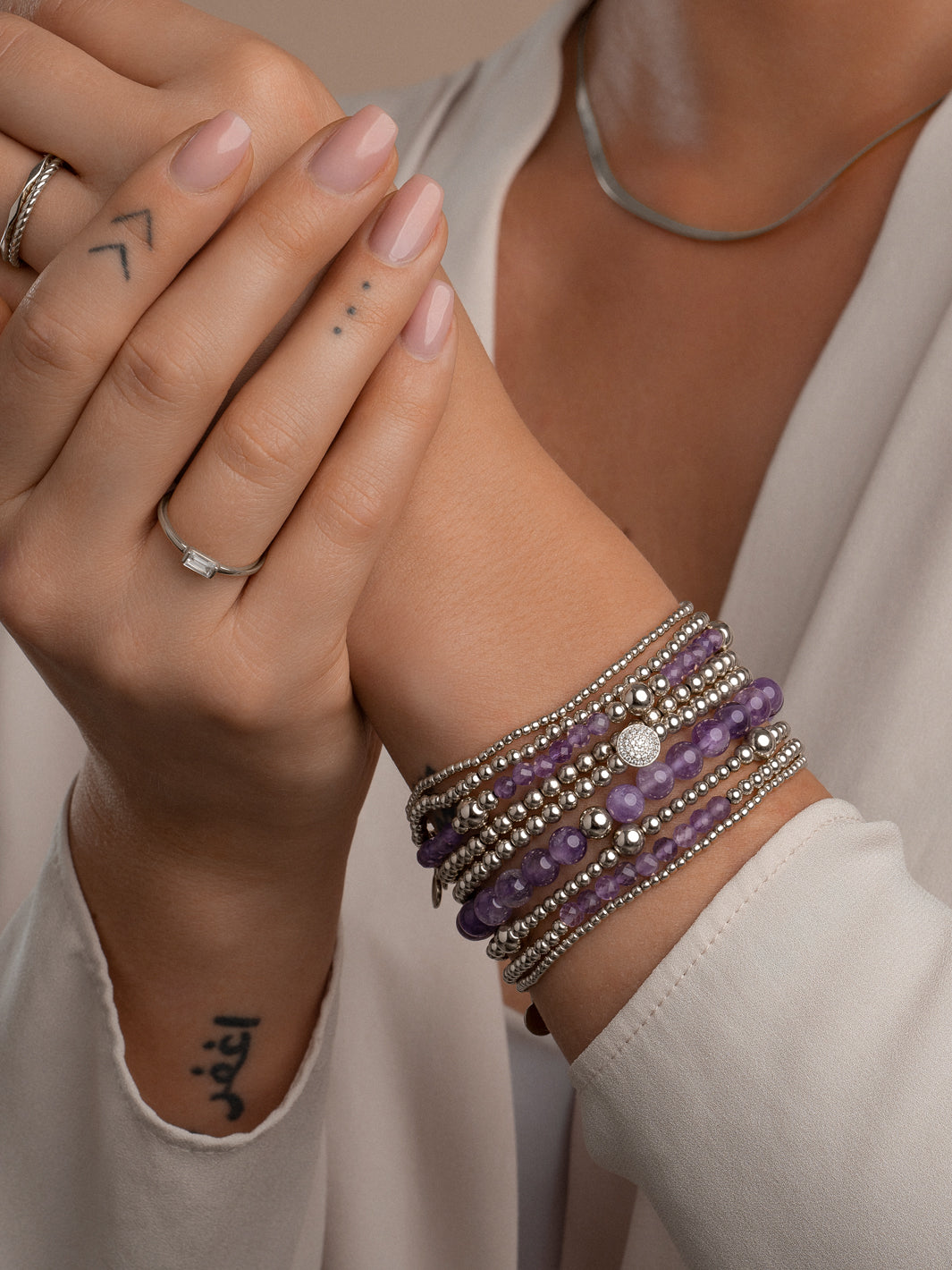Sparkling Jewels Armband Amethist SB-GEM05-ADD-6MM Zilverkleurig