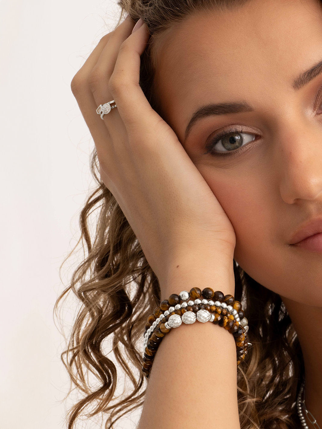 Sparkling Jewels Armband Tijgeroog SB-GEM09-ADD-6MM Zilverkleurig