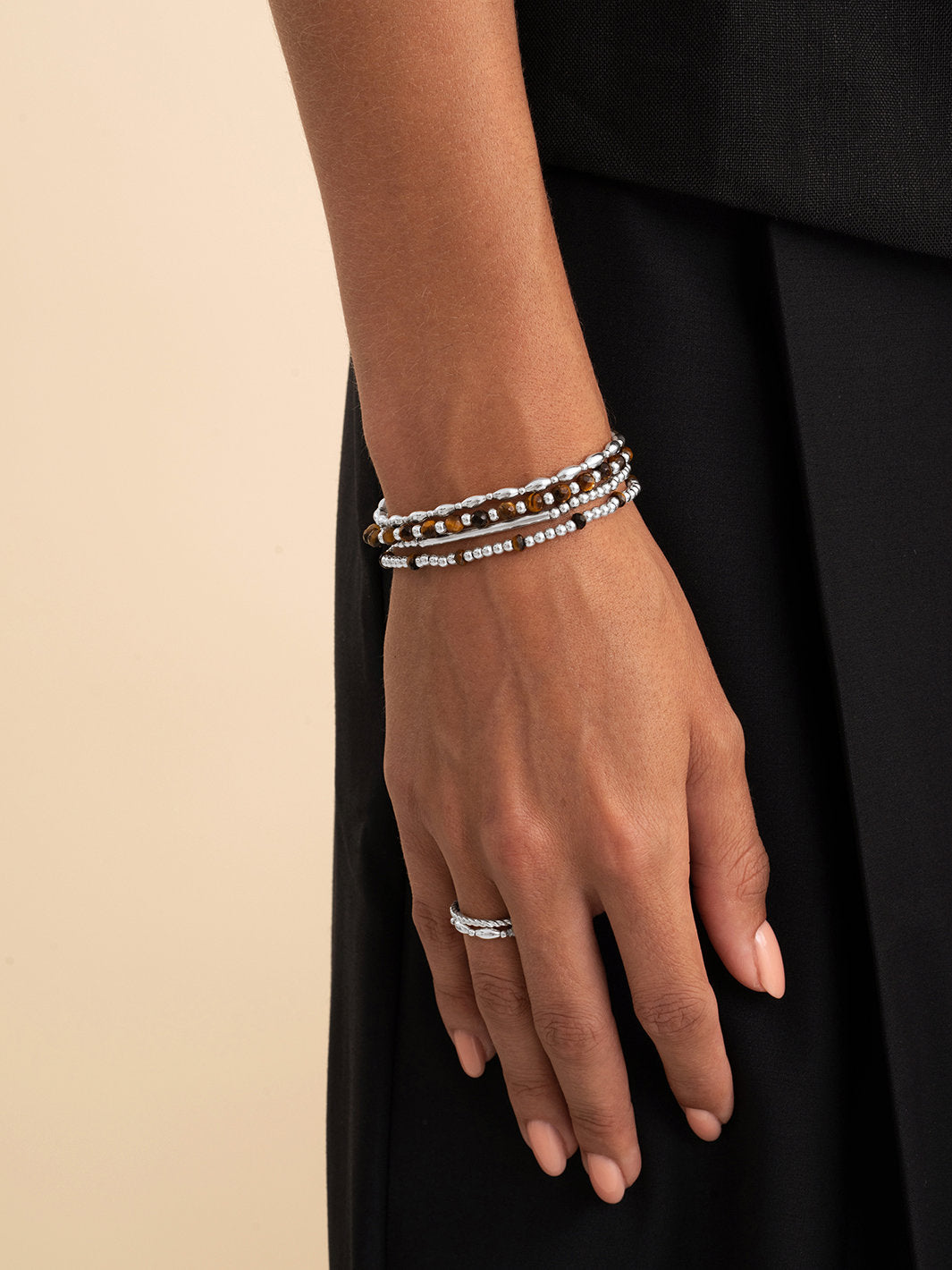 Sparkling Jewels Armband Tijgeroog SB-GEM09-MIX-FCTRDL Zilverkleurig