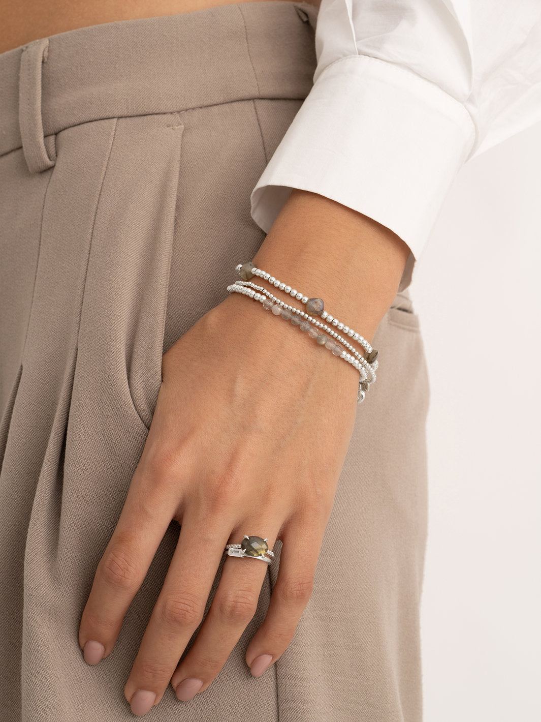 Sparkling Jewels Armband Labradoriet Universe 3mm SB-GEM18-3MM-LINE Zilverkleurig