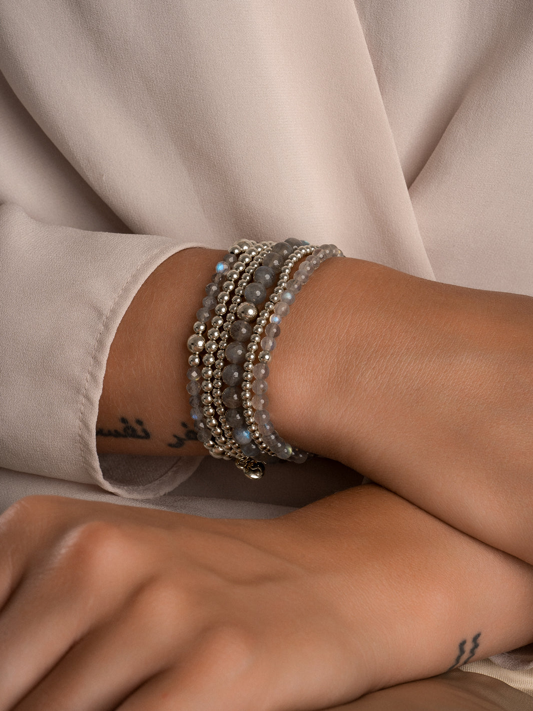Sparkling Jewels Armband Labradoriet SB-GEM18-ADD-6MM Zilverkleurig