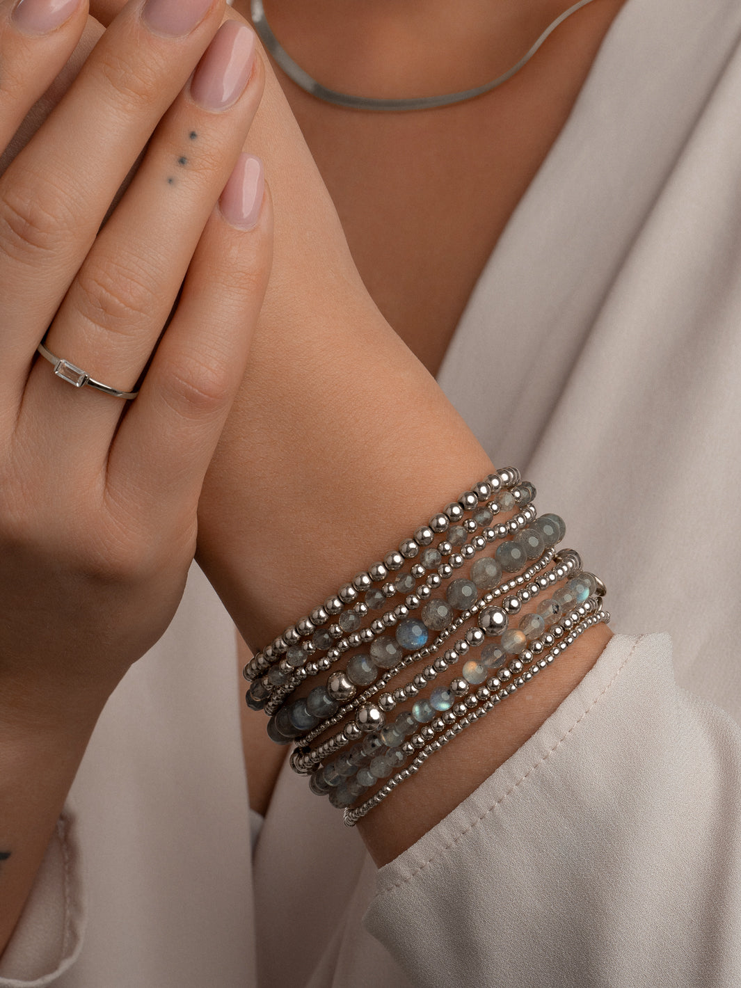 Sparkling Jewels Armband Labradoriet SB-GEM18-ADD-6MM Zilverkleurig