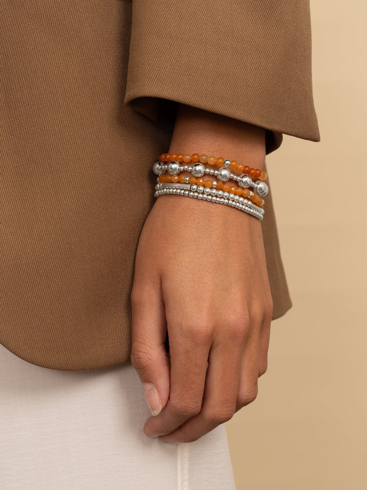 Sparkling Jewels Armband Aventurijn SB-GEM28-ADD-4MM Zilverkleurig