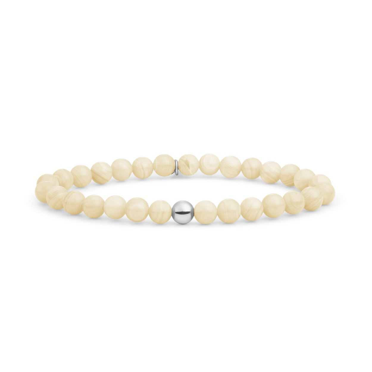 Sparkling Jewels Armband Beige Agaat SB-GEM48-ADD-6MM Zilverkleurig