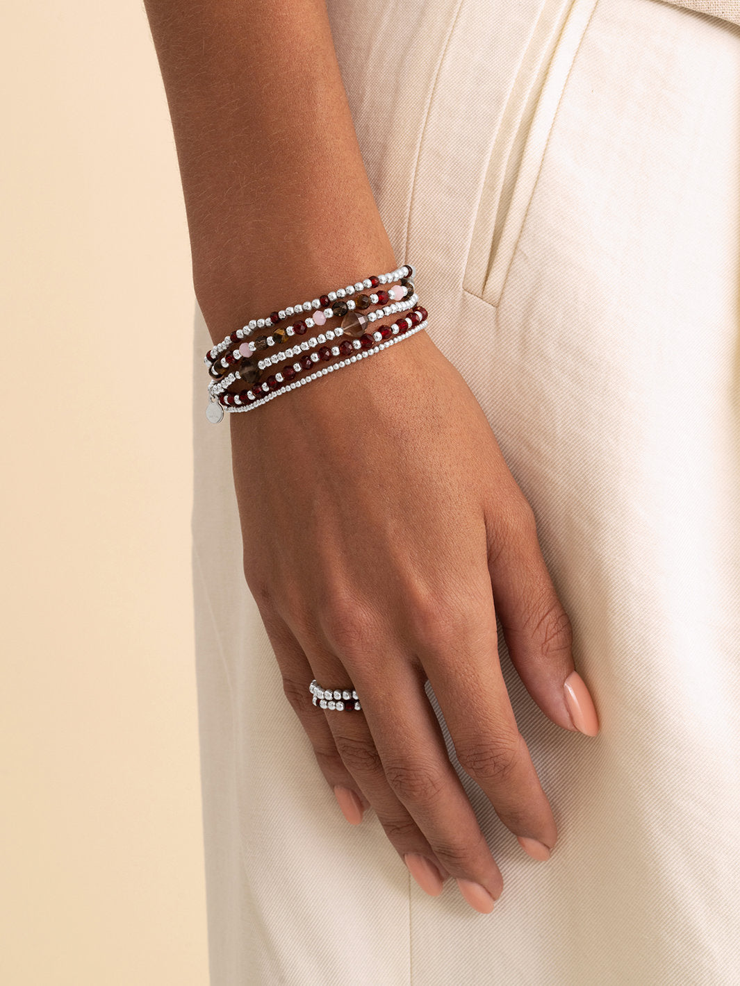 Sparkling Jewels Armband Rubinkwarts SB-GEM50-3MM-MIX Zilverkleurig