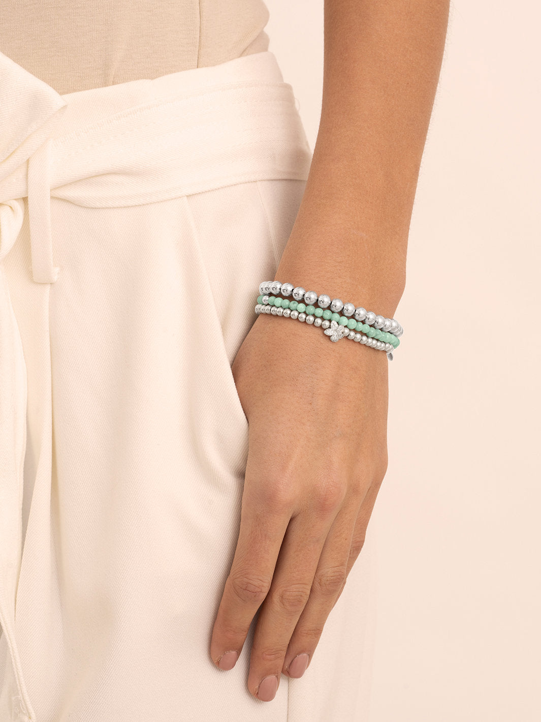 Sparkling Jewels Armband Amazoniet SB-GEM57-ADD-4MM Zilverkleurig
