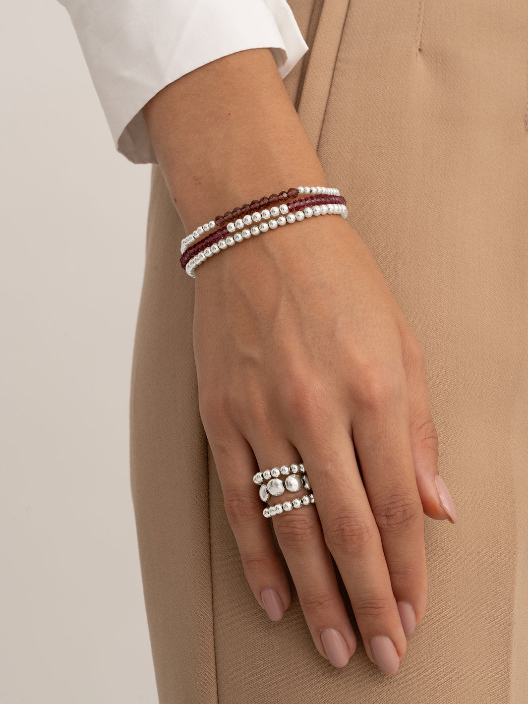 Sparkling Jewels Armband Aubergine kwarts Universe 3mm SB-GEM59-3MM-LINE Zilverkleurig