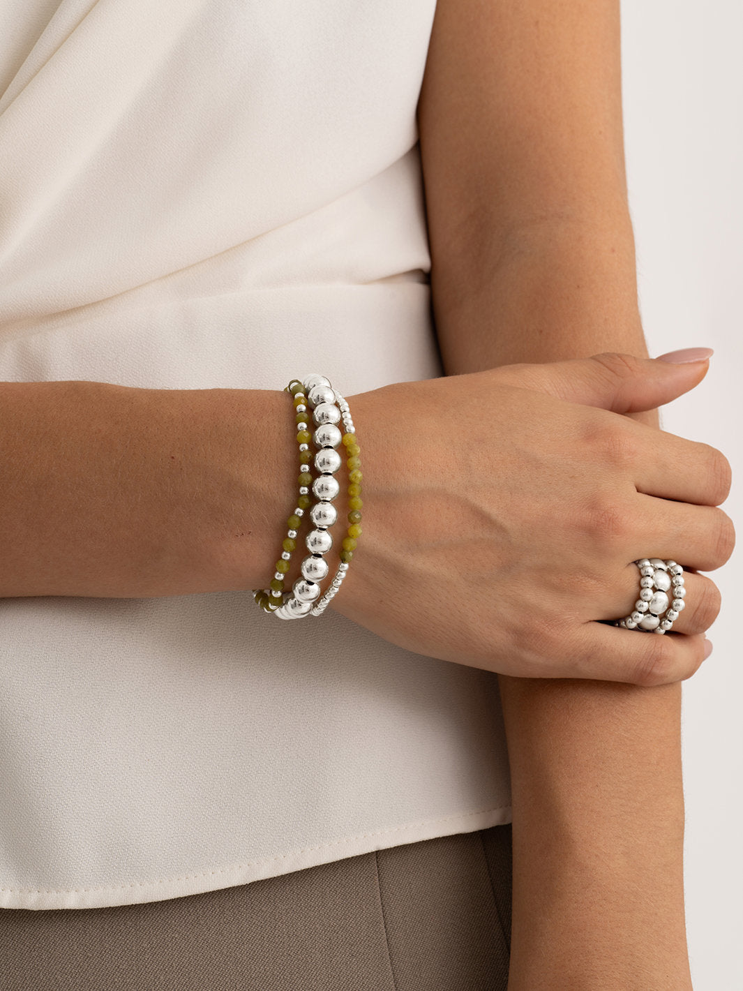Sparkling Jewels Armband Jade SB-GEM61-3MM-LINE Zilverkleurig