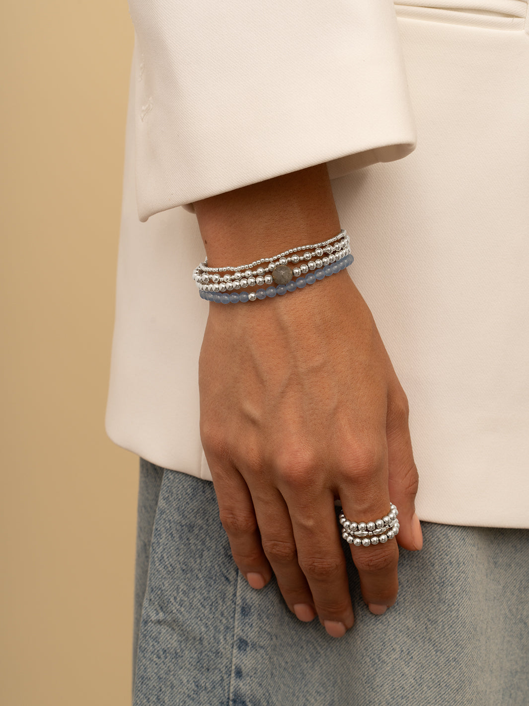 Sparkling Jewels Armband Saturn Small 4mm Ice Blue Kwarts SB-GEM72-ADD-4MM Zilverkleurig