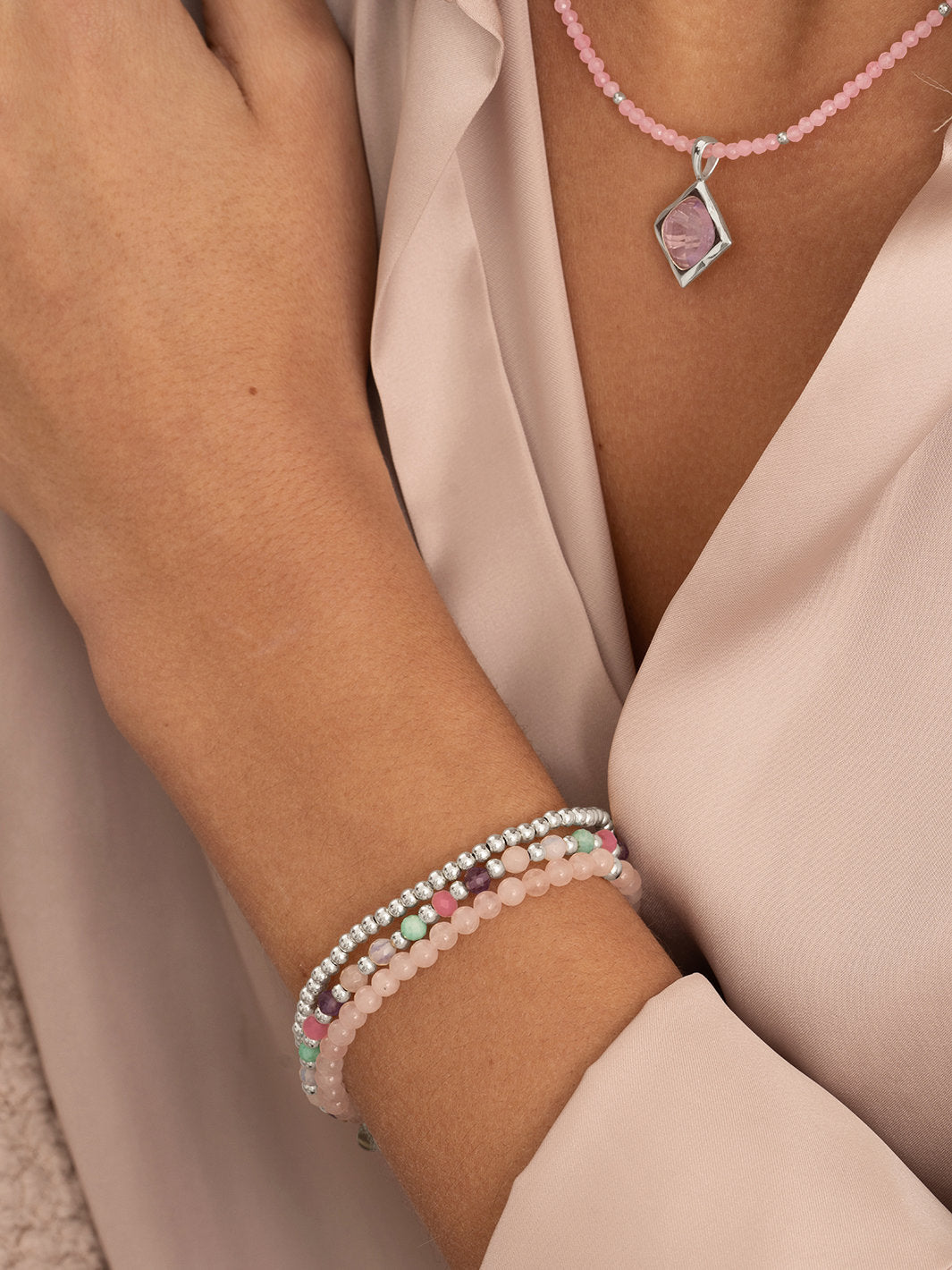 Sparkling Jewels Armband Gemengde stenen SB-MULTI01-3MM-MIX Zilverkleurig