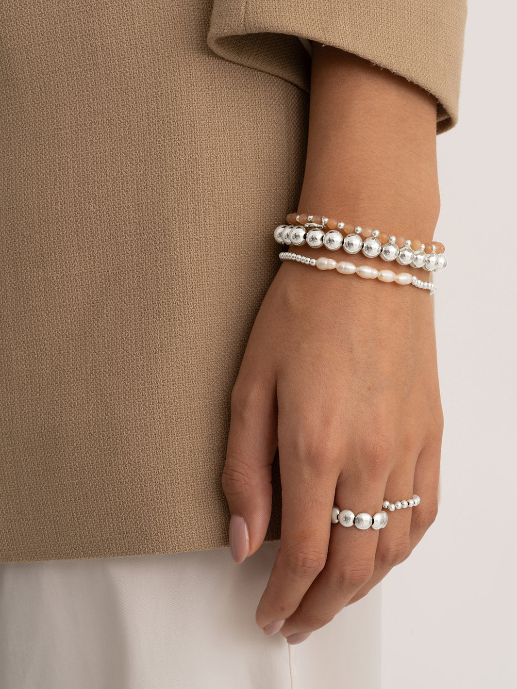 Sparkling Jewels Armband Parel SB-PEARL-3MM-LINE Zilverkleurig