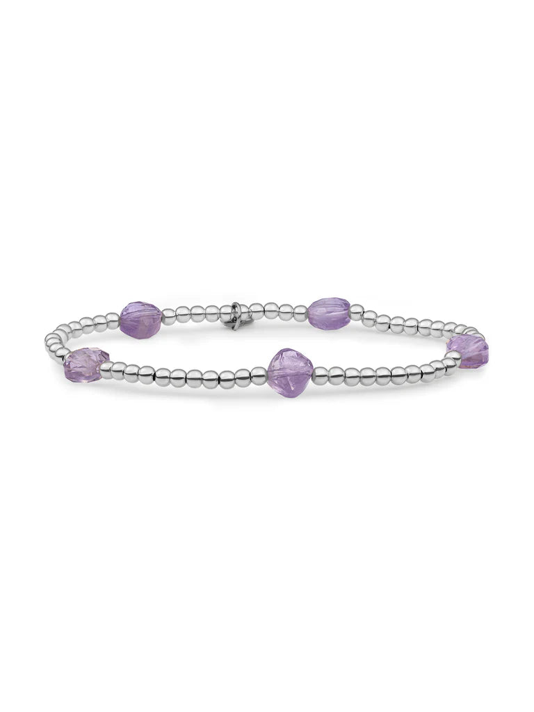 Sparkling Jewels Armband Amethist Beads SB-S-3MM-CC-G05 Zilverkleurig