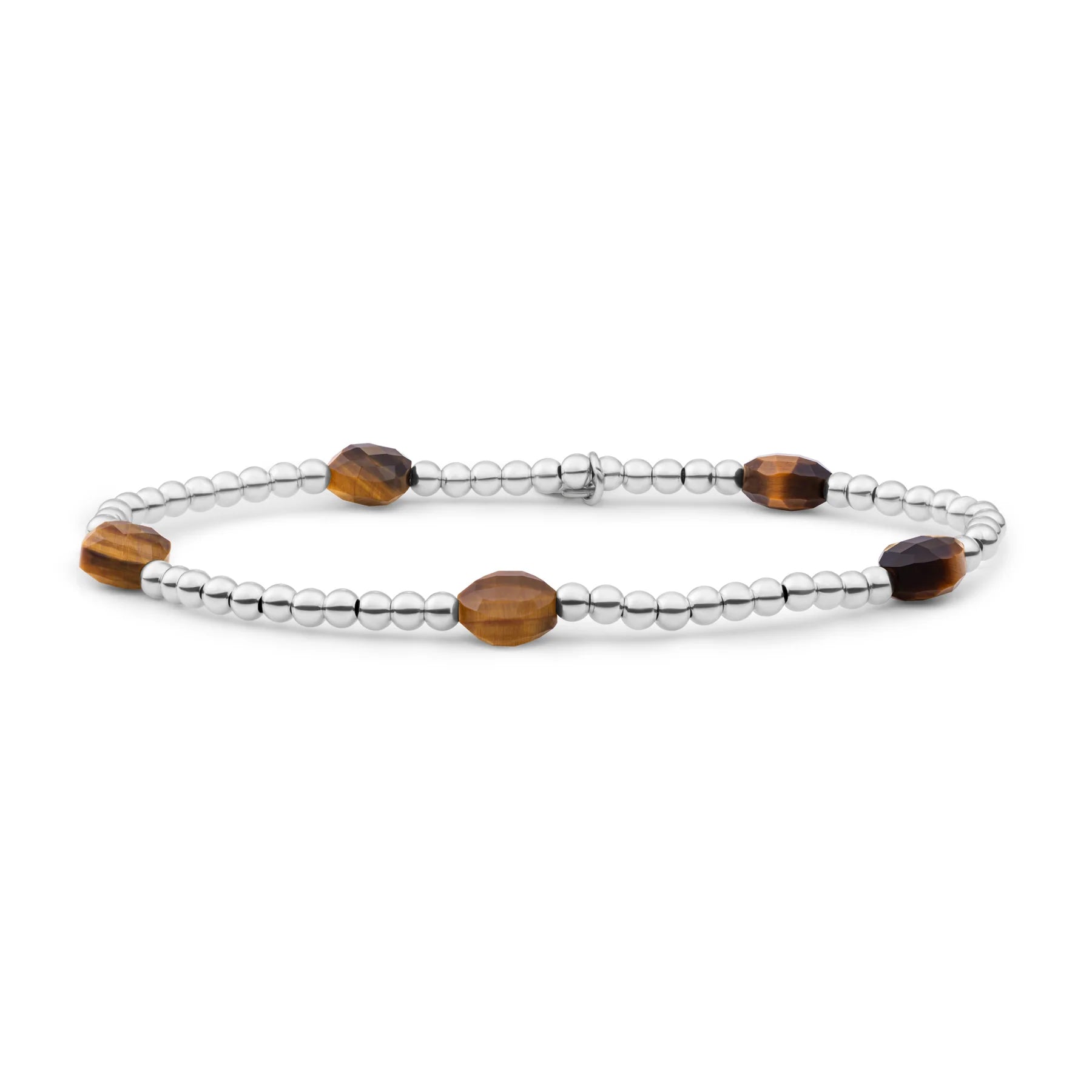 Sparkling Jewels Armband Tijgeroog SB-S-3MM-CC-G09 Zilverkleurig