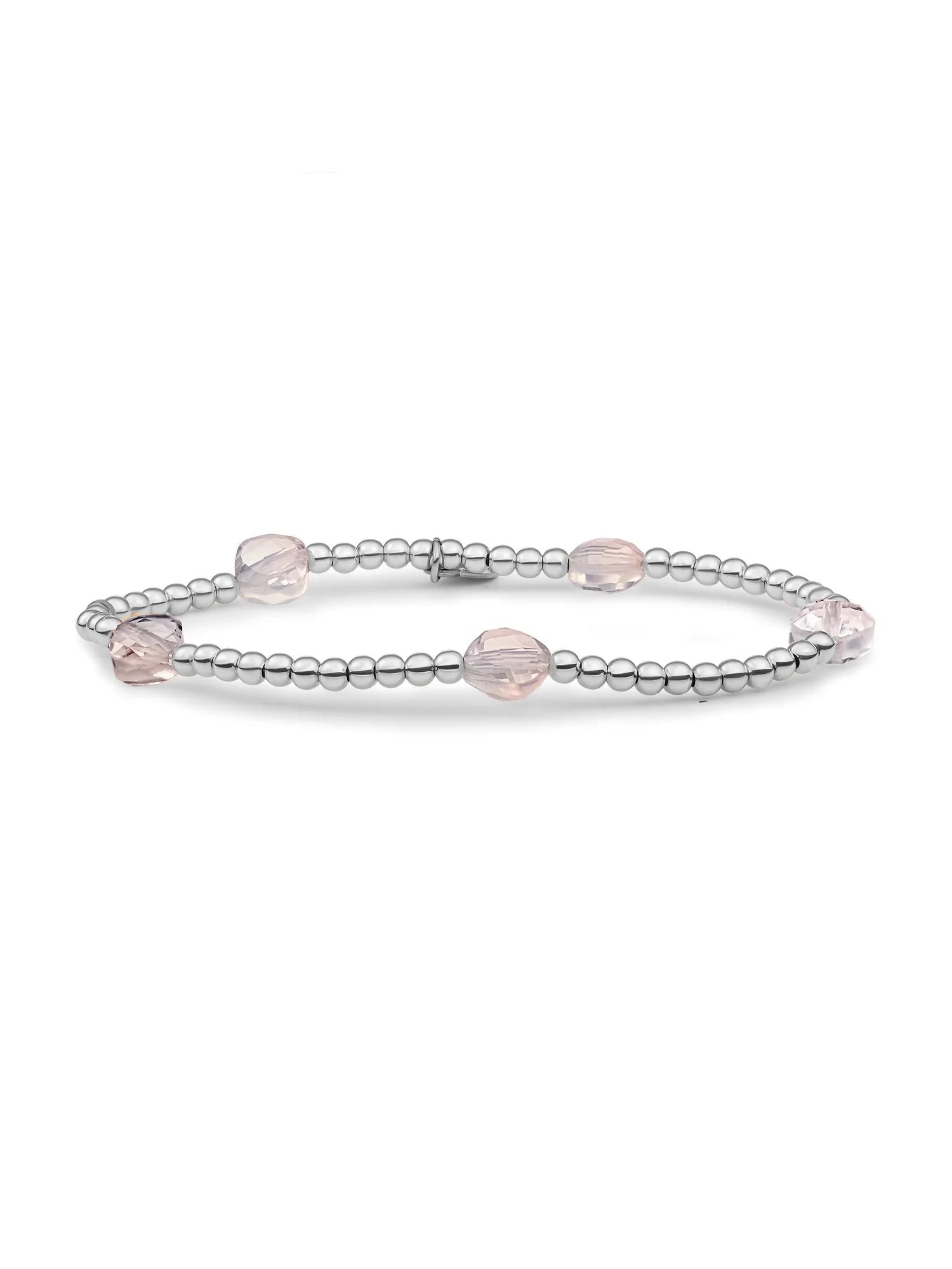 Sparkling Jewels Armband Rozenkwarts SB-S-3MM-CC-G13 Zilverkleurig