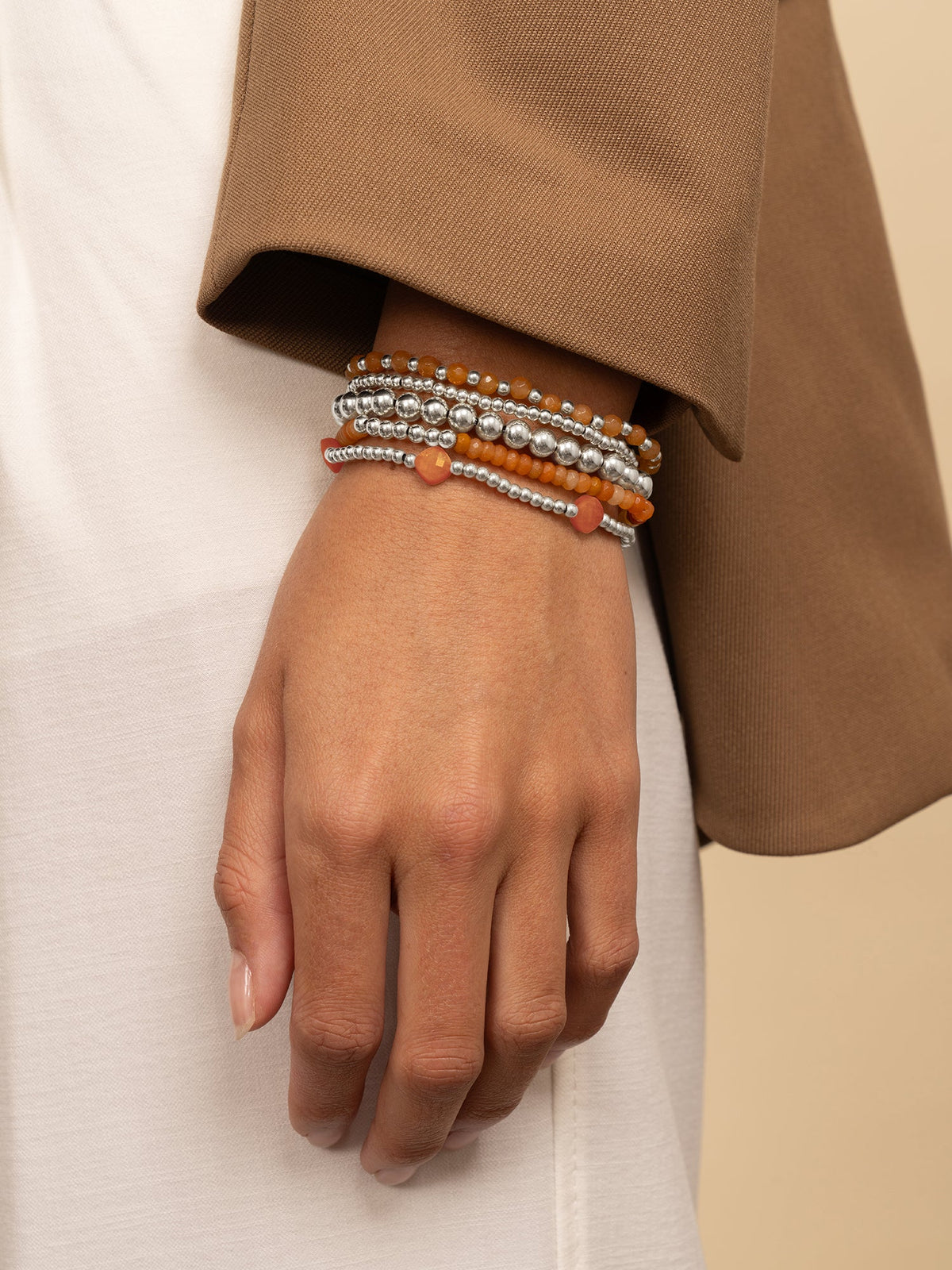 Sparkling Jewels Armband Aventurijn SB-S-4MM-RLI-G28 Zilverkleurig