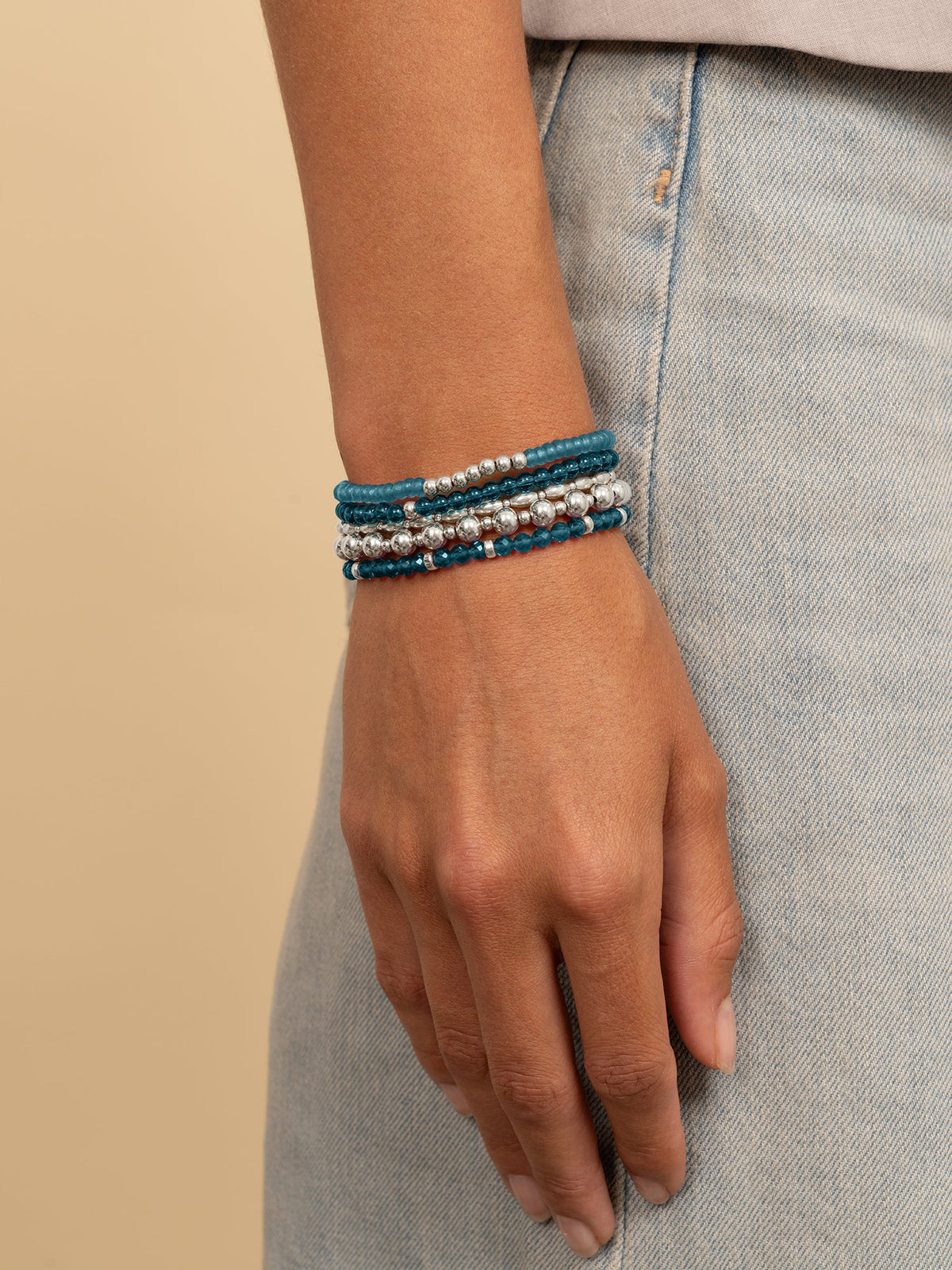 Sparkling Jewels Armband Turkoois SB-S-4MM-RLI-G70 Zilverkleurig