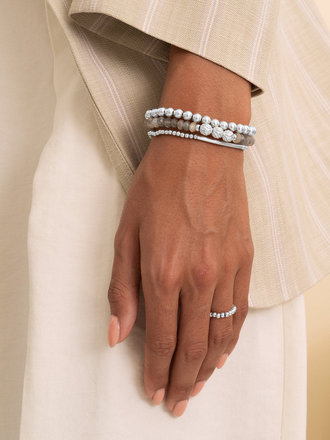 Sparkling Jewels Armband Labradoriet SB-S-6MM-FUSE-G18 Zilverkleurig