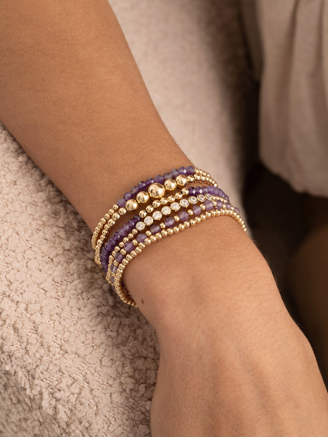 Sparkling Jewels Armband Amethist SBG-GEM05-3MM-LINE Goudkleurig