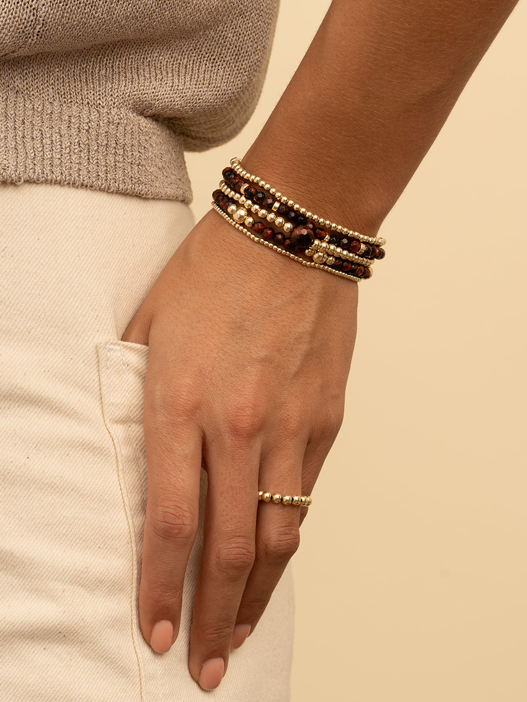 Sparkling Jewels Armband Roundel Interstellar Rode Tijgeroog SBG-GEM15-MIX-RDL Goudkleurig