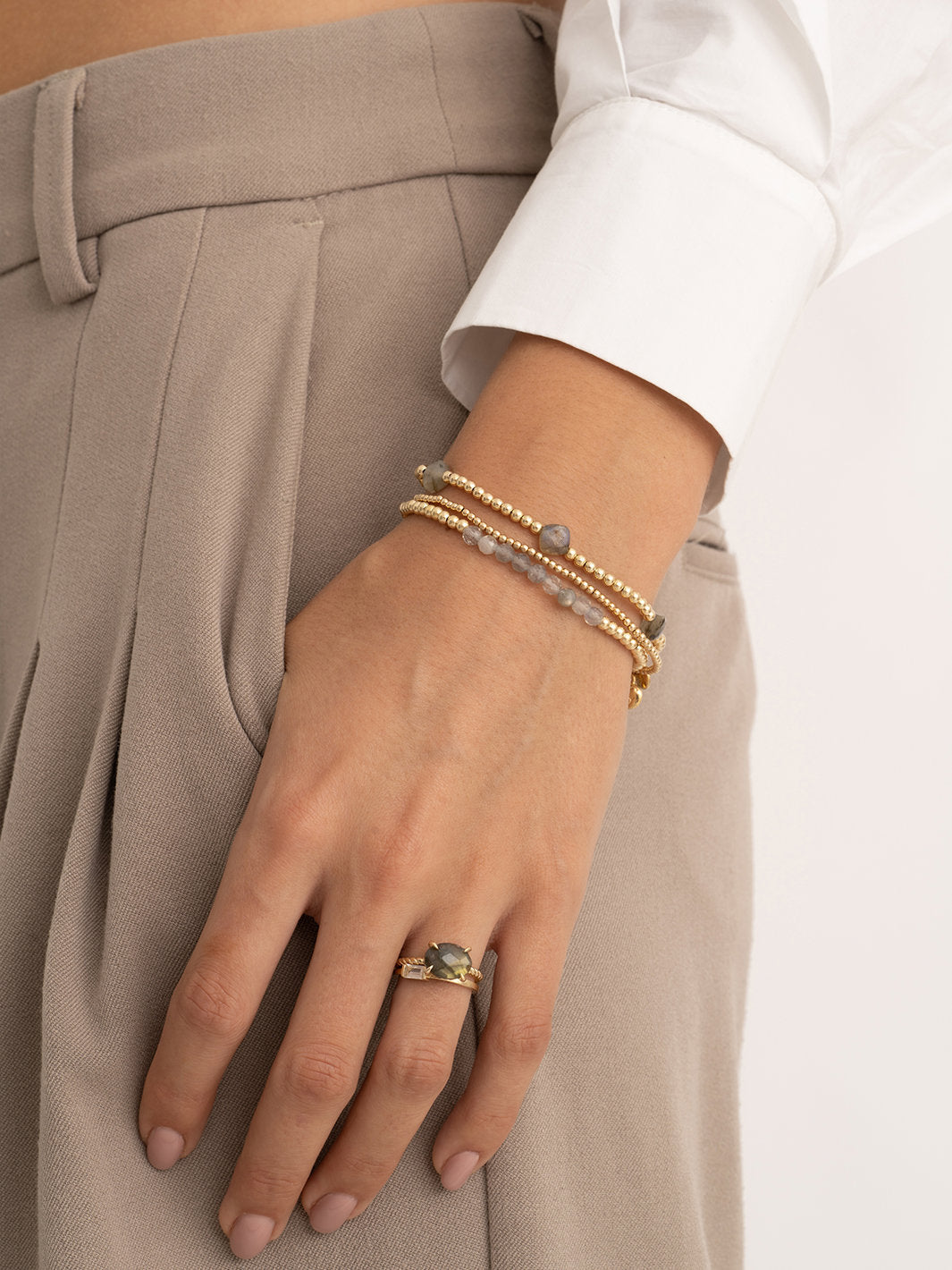 Sparkling Jewels Armband Labradoriet SBG-GEM18-3MM-LINE Goudkleurig