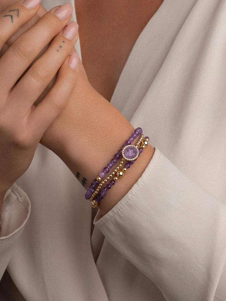 Sparkling Jewels Armband Amethist SB-G-3MM-TG05 Goudkleurig