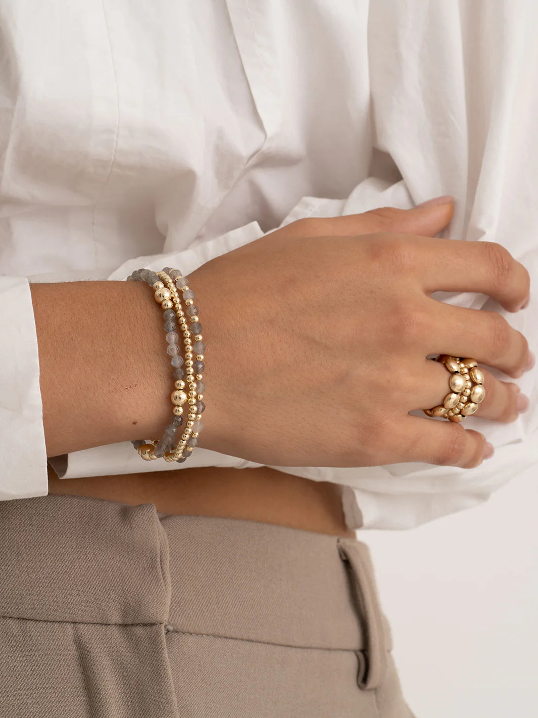 Sparkling Jewels Armband Labradoriet SBG-GEM18-3MM-MIX Goudkleurig