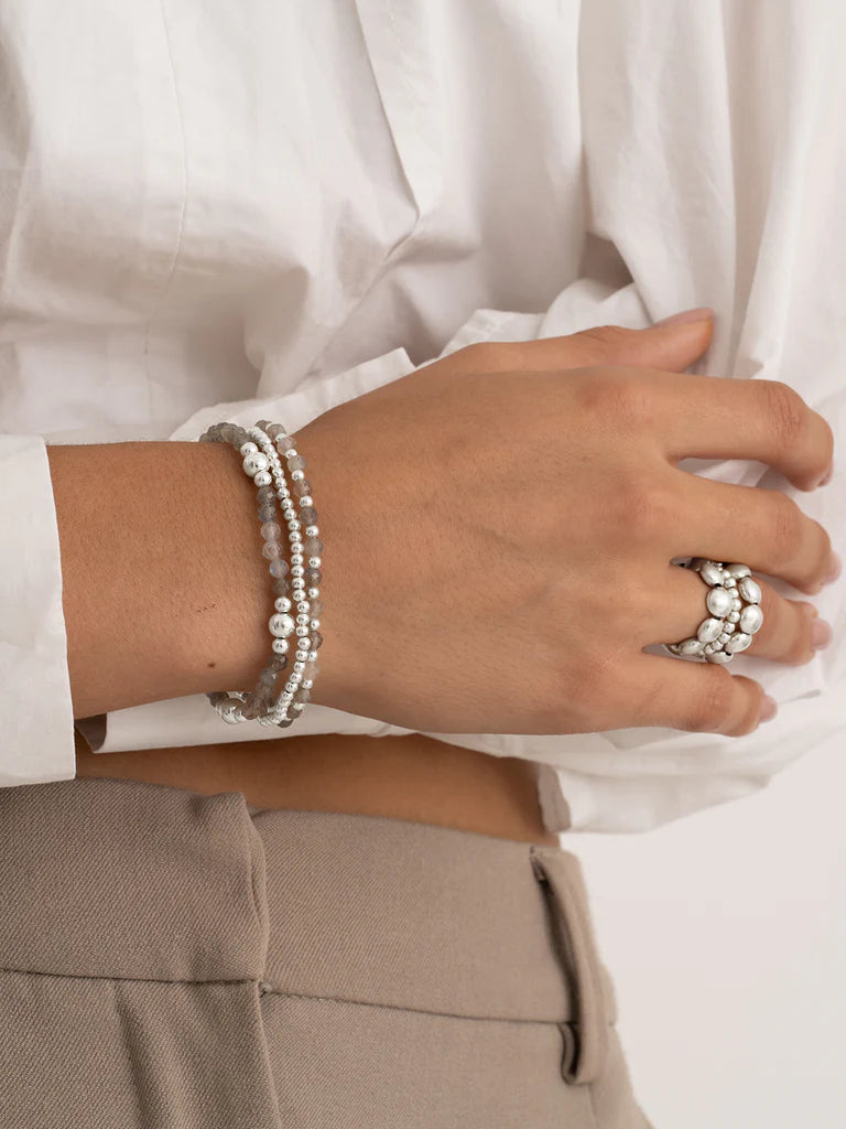 Sparkling Jewels Armband Labradoriet SB-GEM18-3MM-MIX Zilverkleurig