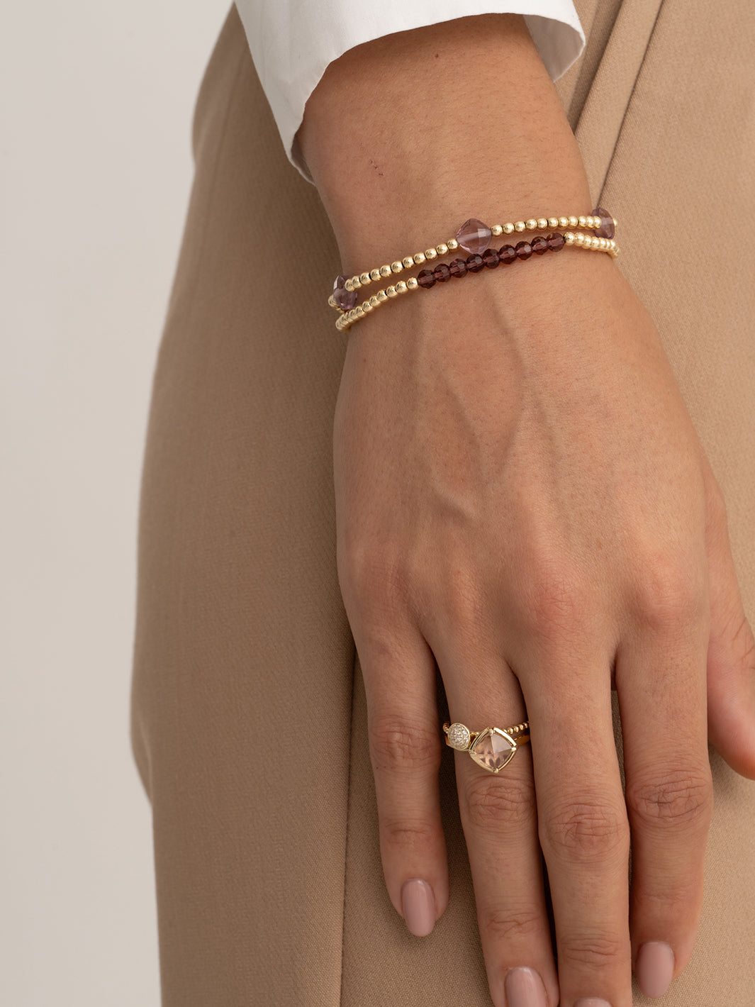 Sparkling Jewels Armband Aubergine kwarts Beads SB-S-3MM-CC-G59 Bicolor