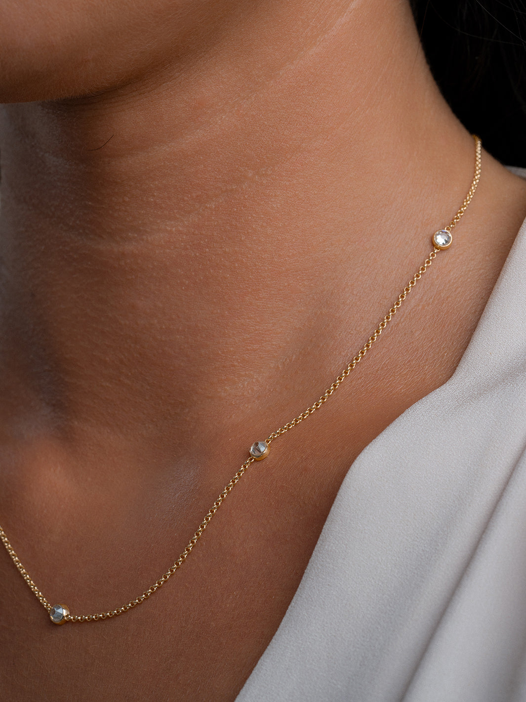 Sparkling Jewels - Ketting: White CZ beads anchor chain - Gold 42cm + 2cm SN-CBG-CZ01, exclusief en kwalitatief hoogwaardig. Ontdek nu!