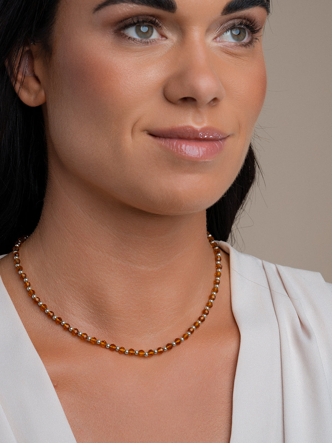 Sparkling Jewels Ketting Citrienkwarts NLK03S-G38 Zilverkleurig