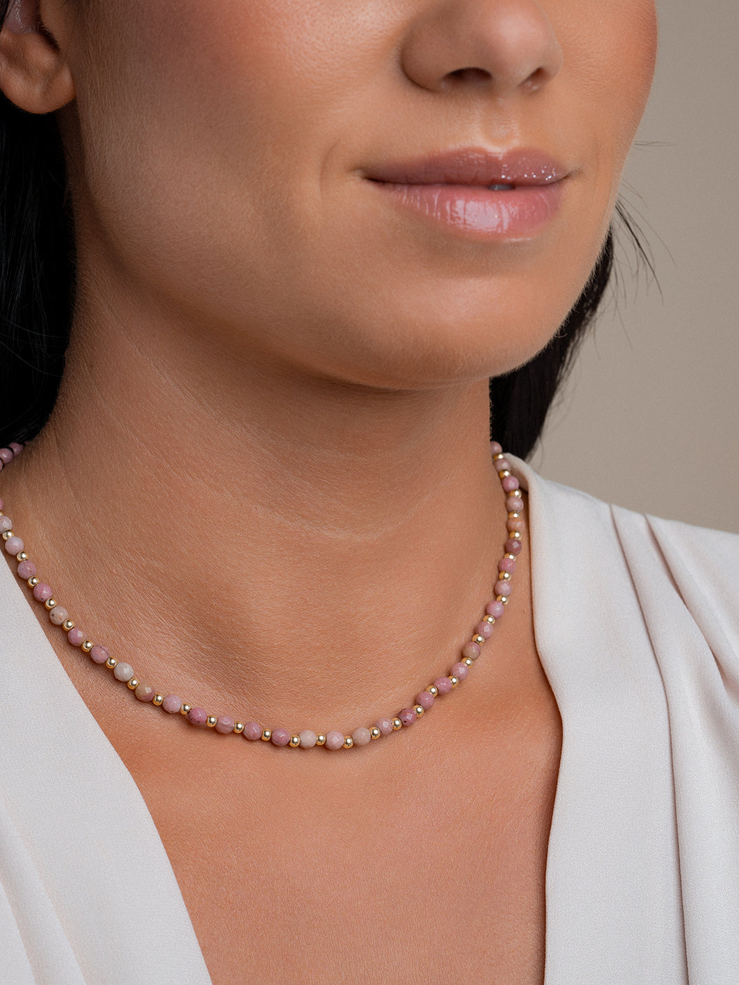 Sparkling Jewels Ketting Roze rhodoniet NLK03G-G24 Zilverkleurig