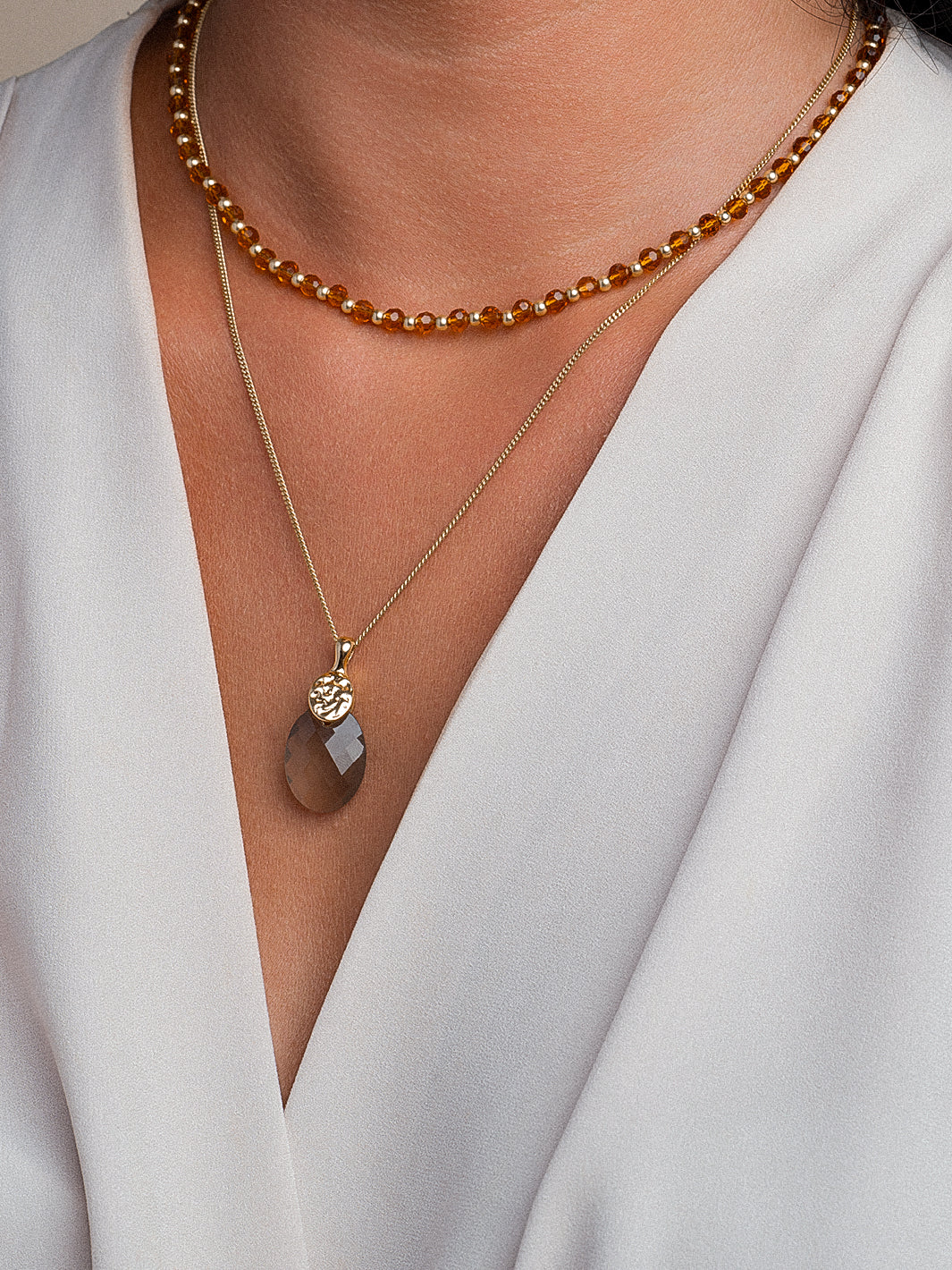 Sparkling Jewels Ketting Citrienkwarts NLK03G-G38 Zilverkleurig