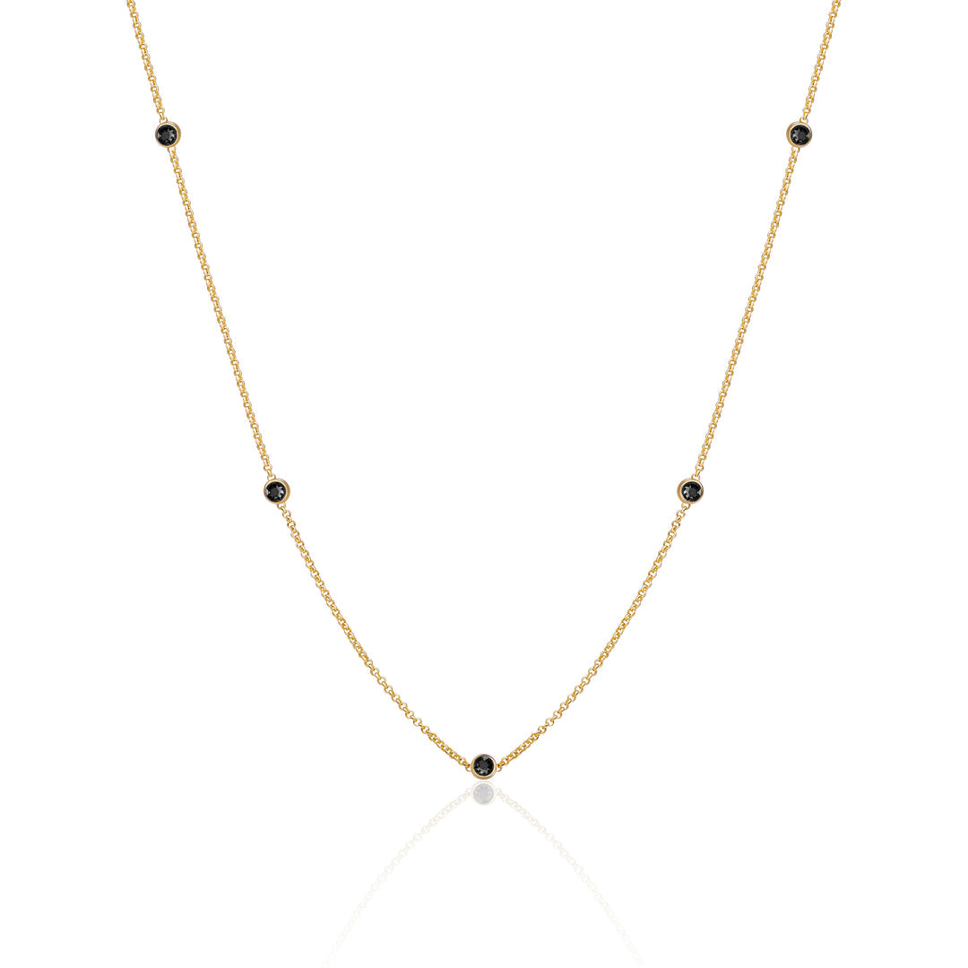Sparkling Jewels Ketting Black zirkonia beads anchor chain 42cm + 2cm SN CBG zirkonia02 SN-CBG-CZ02 Zilverkleurig