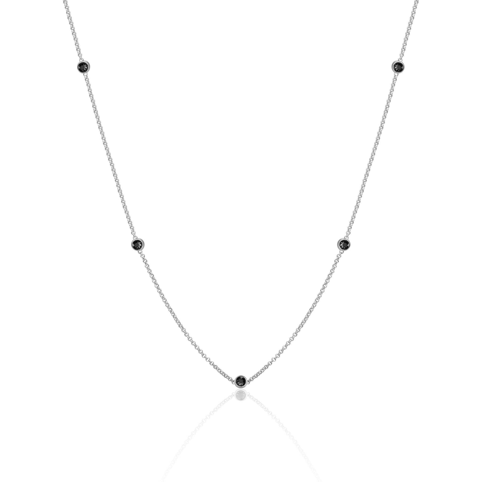 Sparkling Jewels Ketting Black zirkonia beads anchor chain 42cm + 2cm SN CBS zirkonia02 SN-CBS-CZ02 Zilverkleurig
