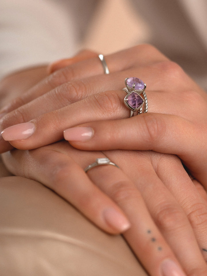 Sparkling Jewels Ring Edge Amethist SRI01-G07 Zilverkleurig