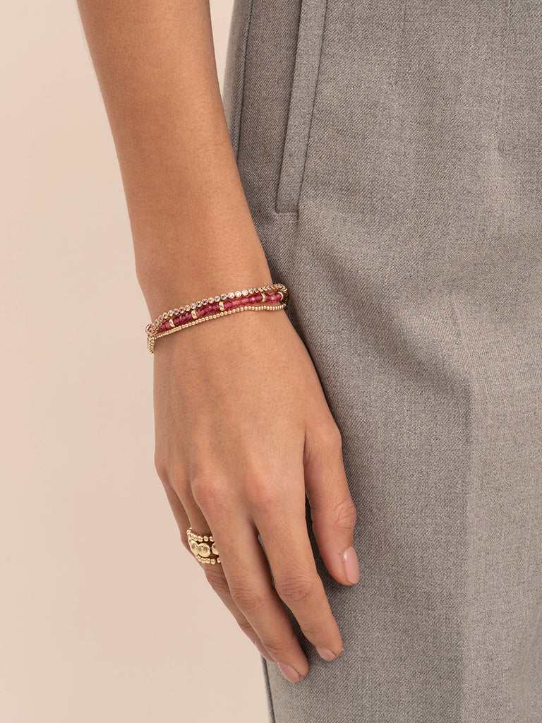 Sparkling Jewels Armband Fuchsiakwarts Roundel Interstellar SBG-GEM51-MIX-RDL Goudkleurig