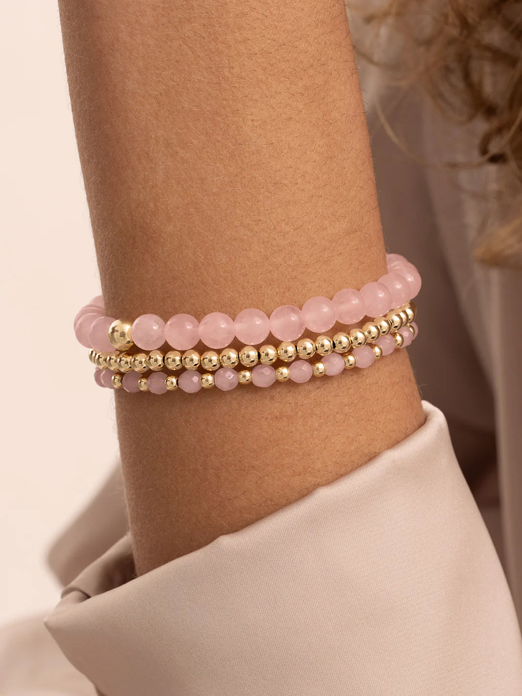Sparkling Jewels Armband Rozenkwarts Interstellar 3mm SBG-GEM13-3MM-MIX Goudkleurig