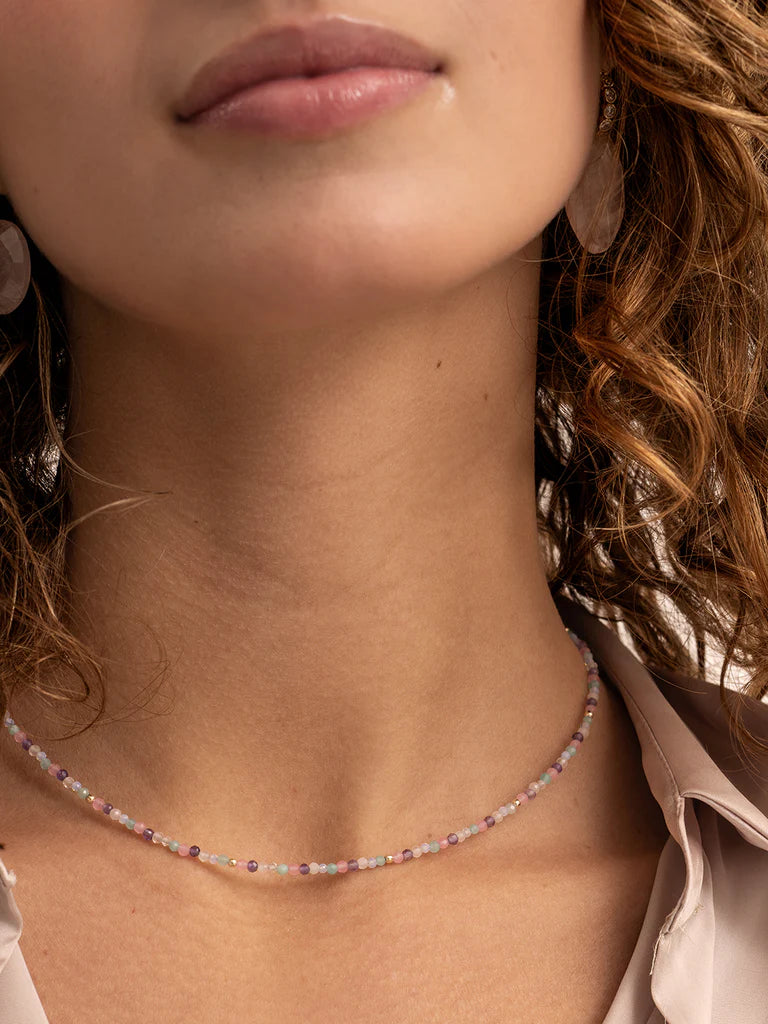 Sparkling Jewels Ketting 2mm Multigem 42cm +2cm NLK04G-MULTI01 Goudkleurig