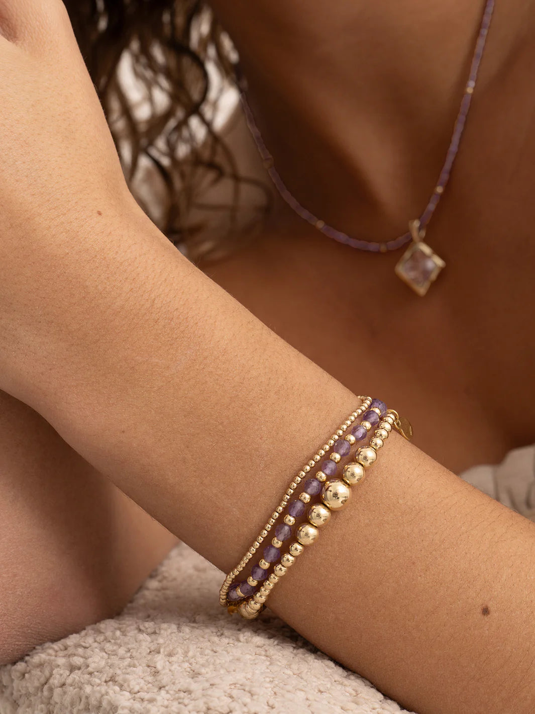Sparkling Jewels Armband Amethist SBG-GEM05-3MM-MIX Goudkleurig